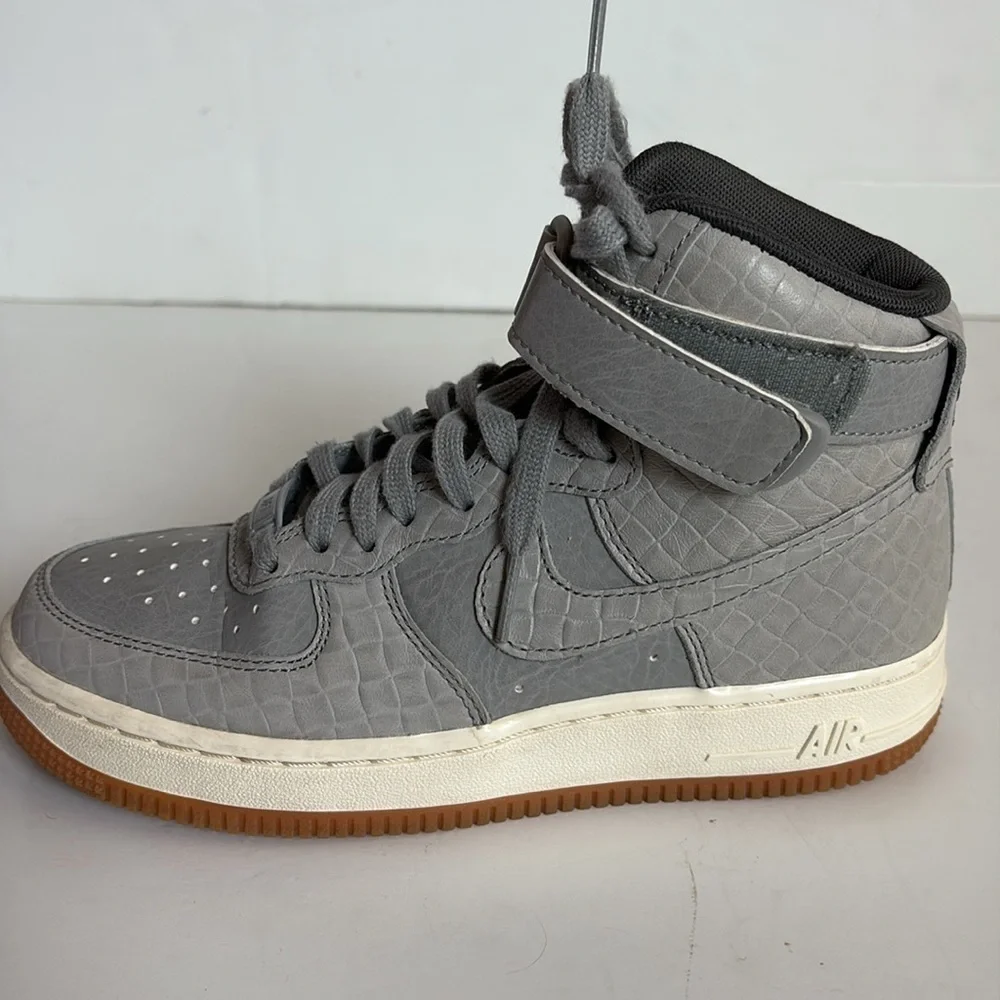Nike AF1 Hi Premium croc embossed gray high top sneaker lace up velcro ankle